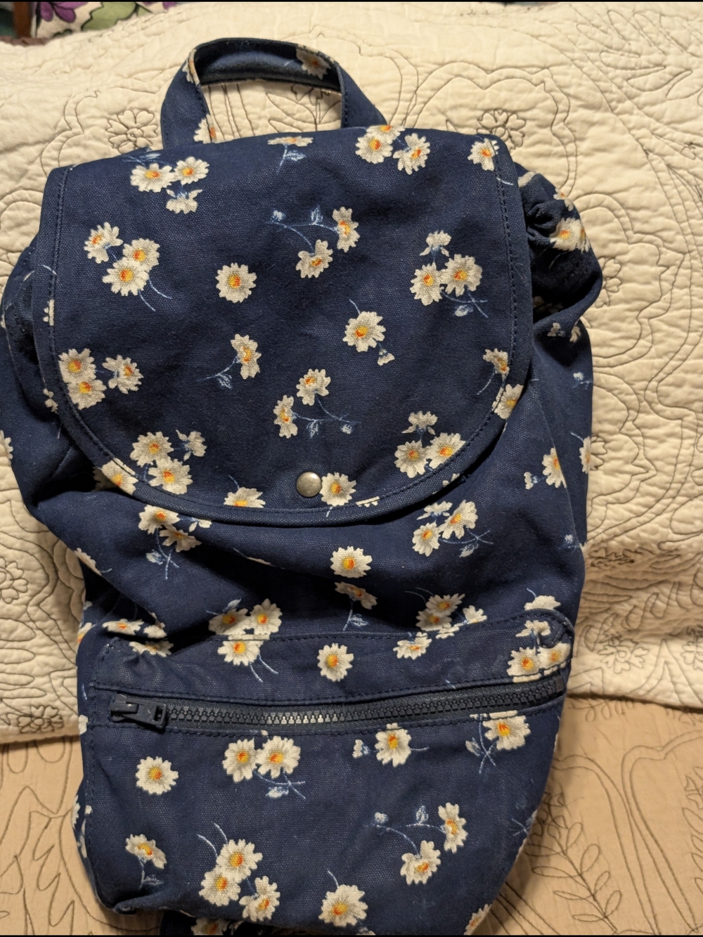 Abercrombie And Fitch Floral Navy Canvas Backpack - White Daisy Print